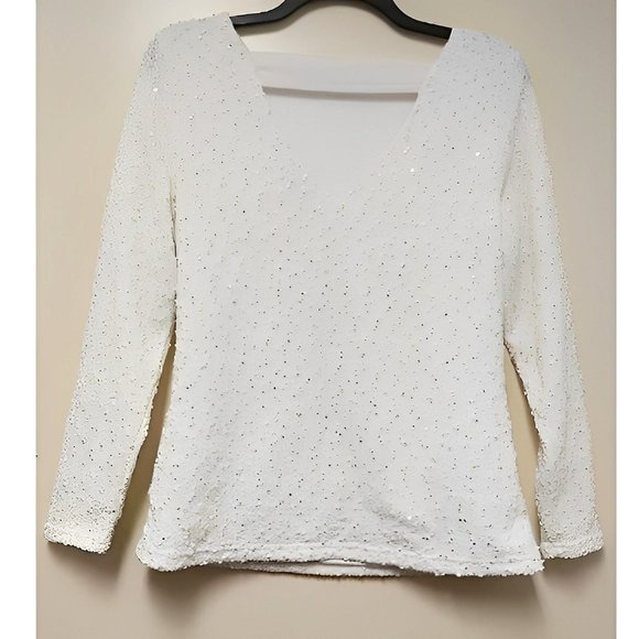 Jennifer Lopez cream boucle dressy blouse 3/4 sleeves open back XL - Picture 2 of 5